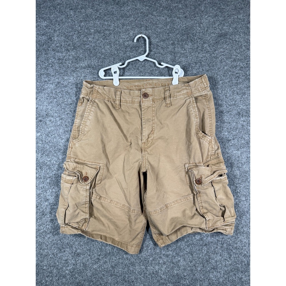 American Eagle Flex Cargo Shorts Mens 34 Beige Utility Pockets Outdoor Hike Camp